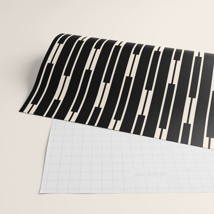 Minimalist Geo Chain Block Stripe Vertical Pattern in Black and Cream Wrapping Paper Gallery Image 2