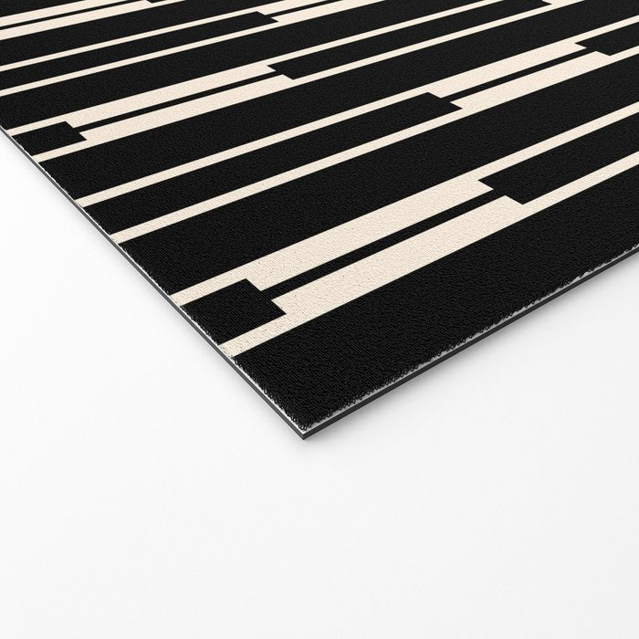 Minimalist Geo Chain Block Stripe Vertical Pattern in Black and Cream Welcome Mat Gallery Image 2