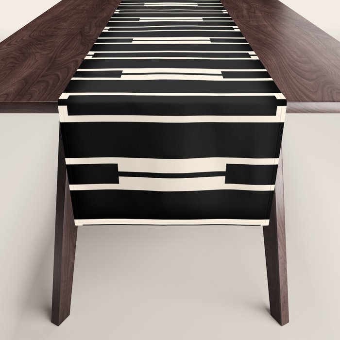 Minimalist Geo Chain Block Stripe Vertical Pattern in Black and Cream Table Runner Gallery Image 1