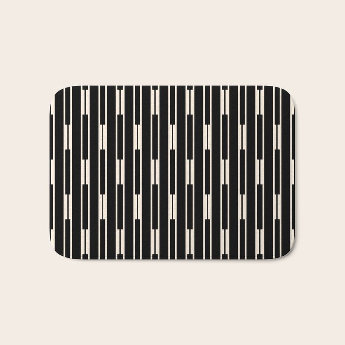 Minimalist Geo Chain Block Stripe Vertical Pattern in Black and Cream Bath Mat Gallery Image 1