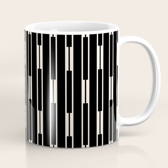 Minimalist Geo Chain Block Stripe Vertical Pattern in Black and Cream Coffee Mug Gallery Image 1