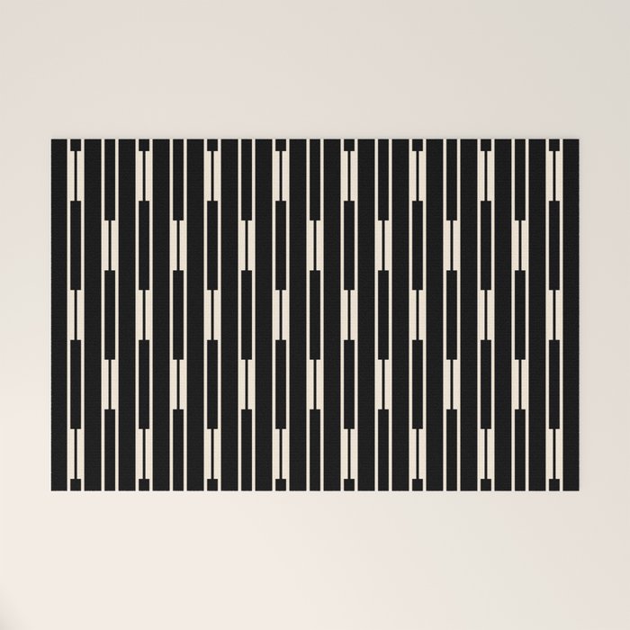 Minimalist Geo Chain Block Stripe Vertical Pattern in Black and Cream Welcome Mat Gallery Image 1
