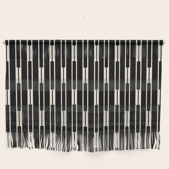 Minimalist Geo Chain Block Stripe Vertical Pattern in Black and Cream Wall Hanging Gallery Image 1
