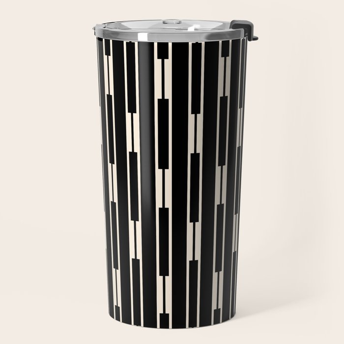 Minimalist Geo Chain Block Stripe Vertical Pattern in Black and Cream Travel Mug Gallery Image 2