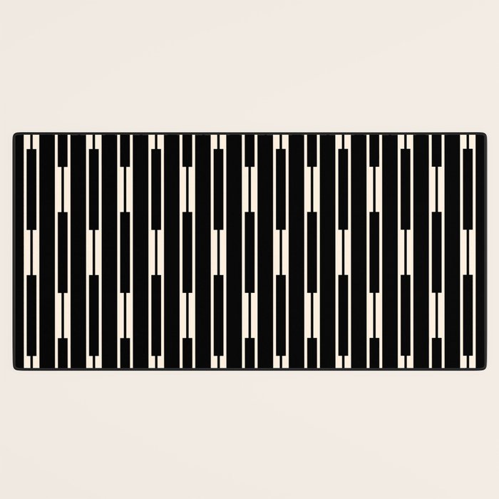 Minimalist Geo Chain Block Stripe Vertical Pattern in Black and Cream Desk Mat Gallery Image 3