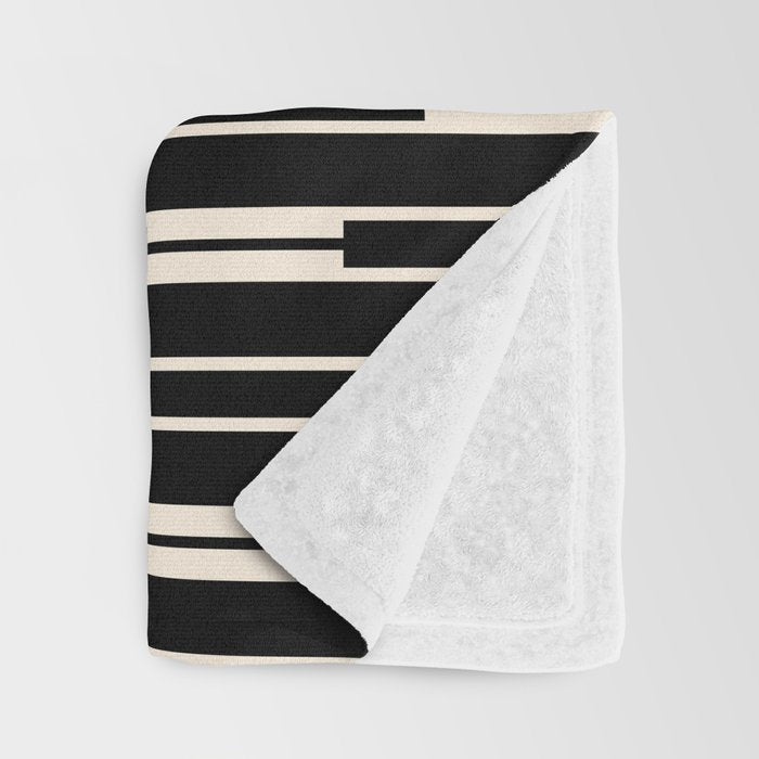 Minimalist Geo Chain Block Stripe Vertical Pattern in Black and Cream Throw Blanket Gallery Image 3