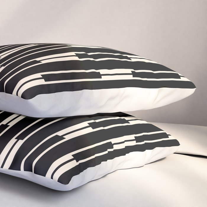 Minimalist Geo Chain Block Stripe Vertical Pattern in Black and Cream Pillow Sham Gallery Image 3