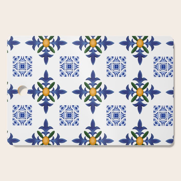 Mosaic,mediterranean,blue tiles art Cutting Board Gallery Image 1