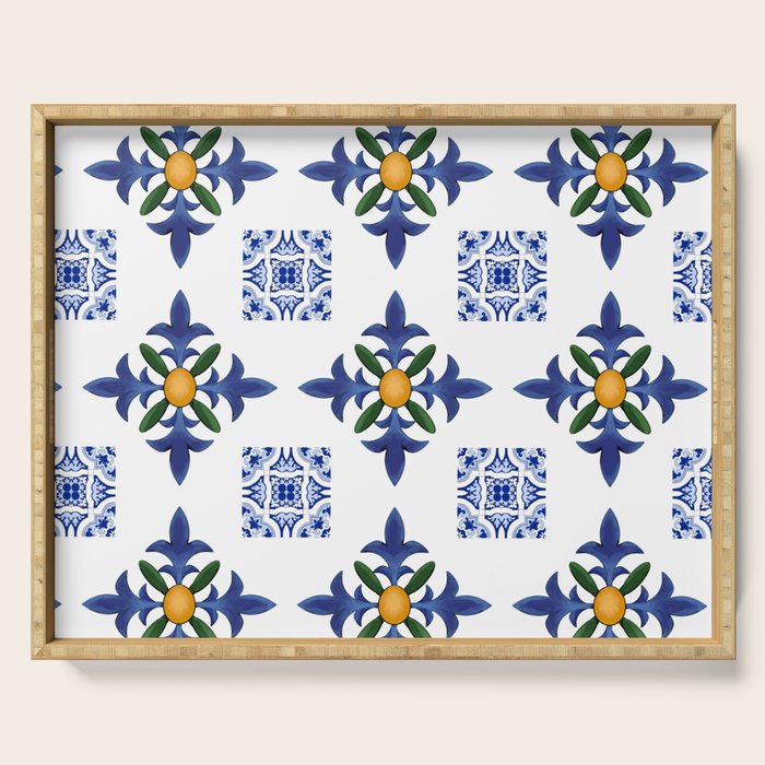 Mosaic,mediterranean,blue tiles art Serving Tray Gallery Image 1
