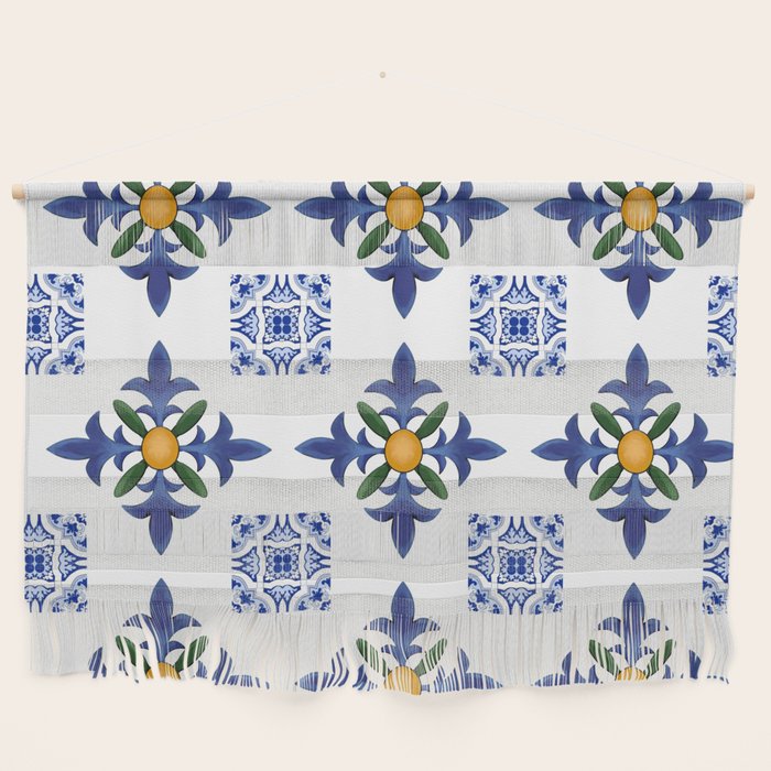 Mosaic,mediterranean,blue tiles art Wall Hanging Gallery Image 1