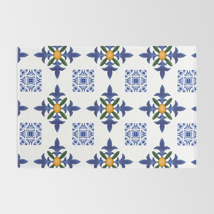 Mosaic,mediterranean,blue tiles art Rug Gallery Image 2