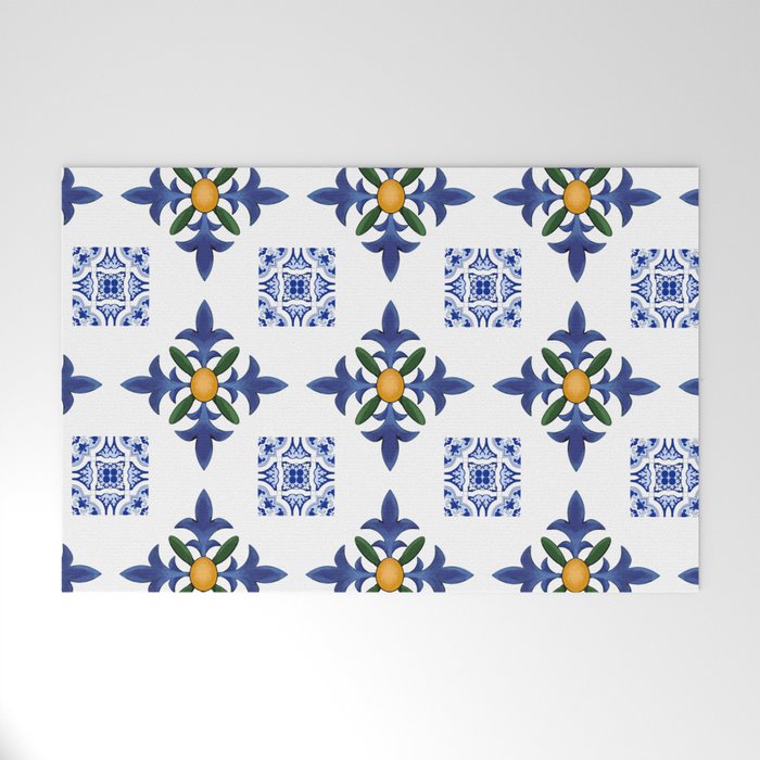 Mosaic,mediterranean,blue tiles art Welcome Mat Gallery Image 1