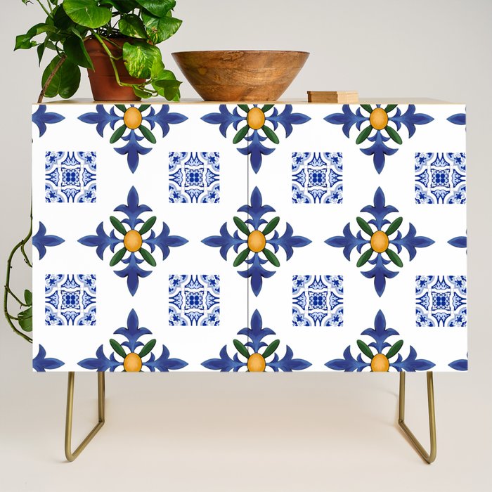 Mosaic,mediterranean,blue tiles art Credenza Gallery Image 1