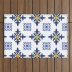 Mosaic,mediterranean,blue tiles art Outdoor Rug Gallery Image 1