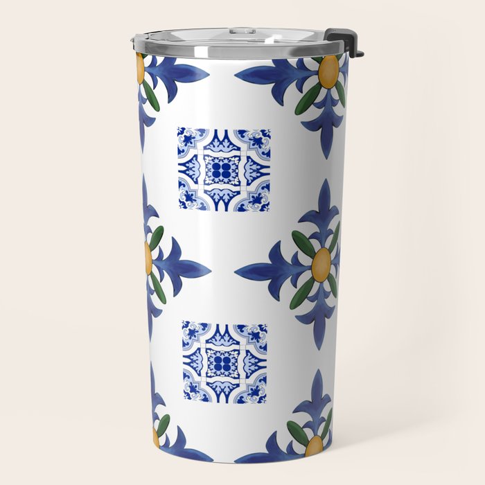 Mosaic,mediterranean,blue tiles art Travel Mug Gallery Image 2