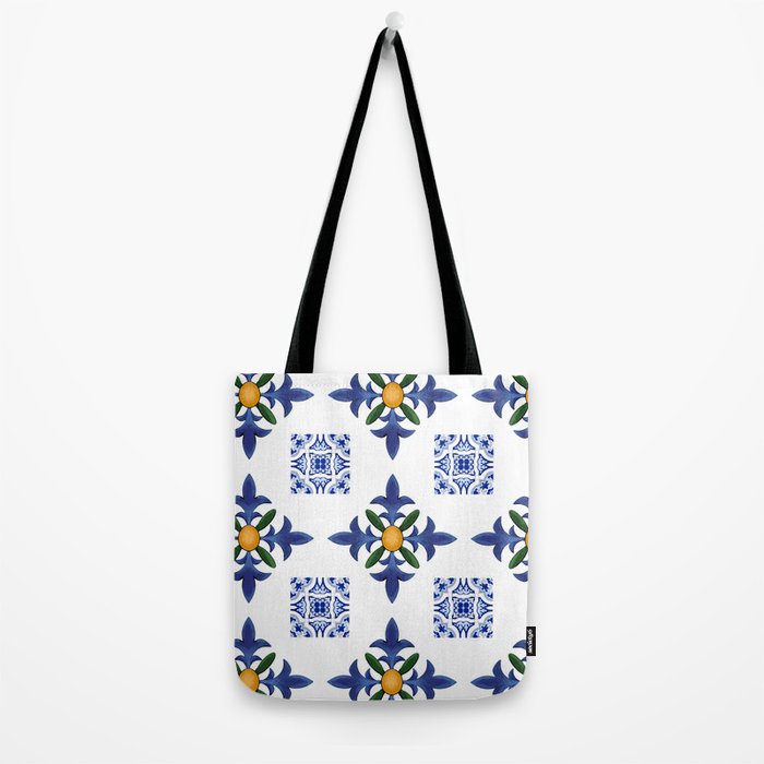Mosaic,mediterranean,blue tiles art Tote Bag Gallery Image 2