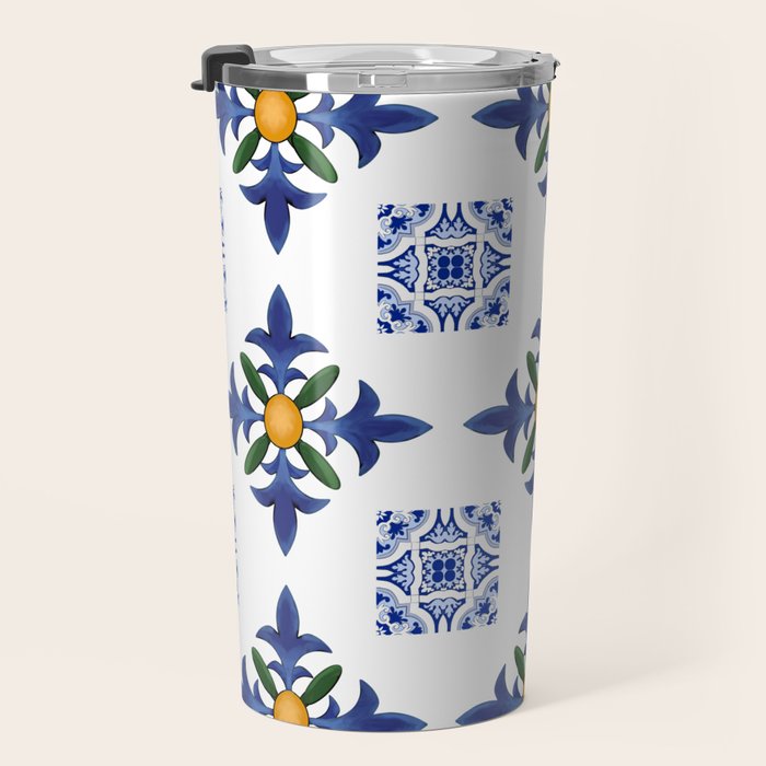 Mosaic,mediterranean,blue tiles art Travel Mug Gallery Image 3