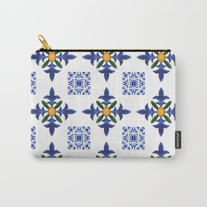 Mosaic,mediterranean,blue tiles art Carry All Pouch Gallery Image 1
