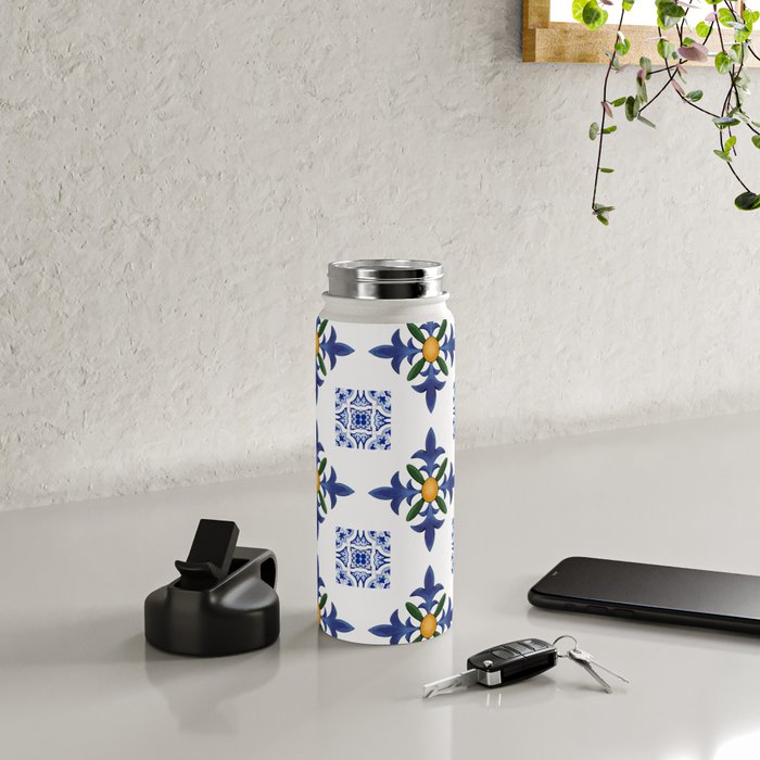 Mosaic,mediterranean,blue tiles art Water Bottle Gallery Image 4
