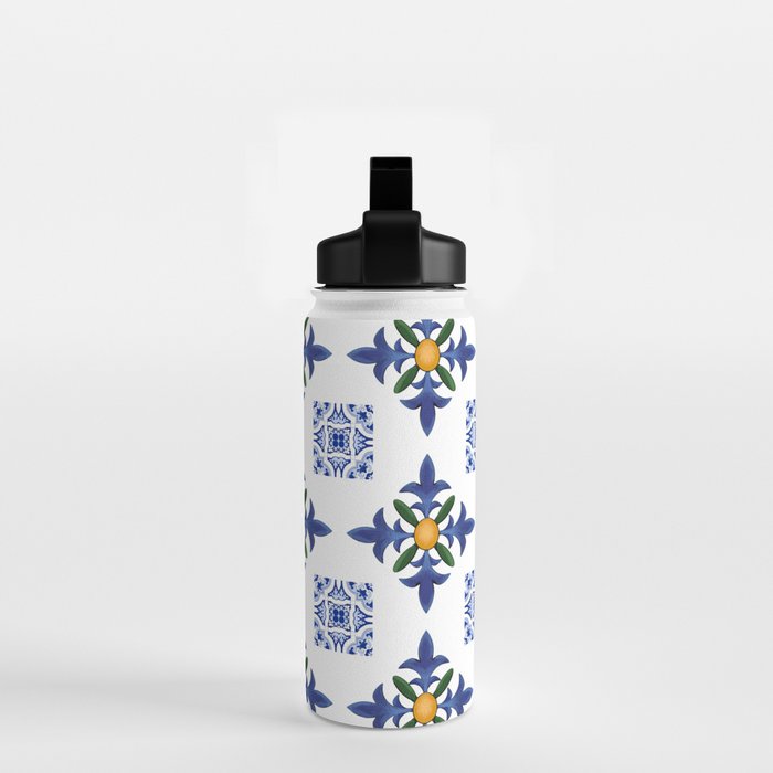 Mosaic,mediterranean,blue tiles art Water Bottle Gallery Image 2