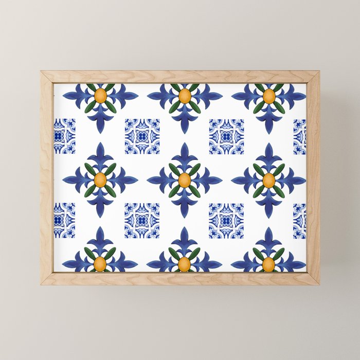 Mosaic,mediterranean,blue tiles art Mini Art Print Gallery Image 1