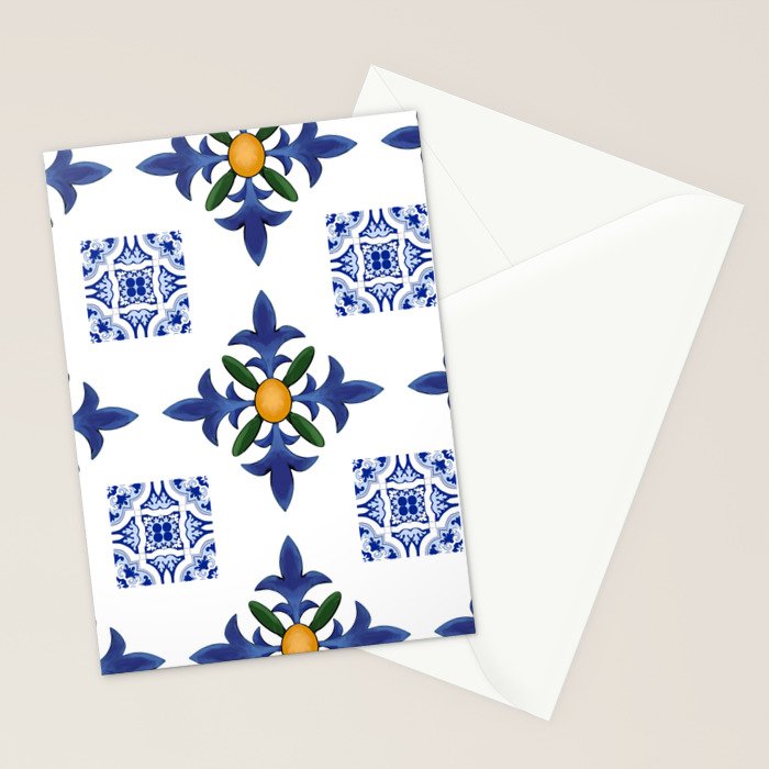 Mosaic,mediterranean,blue tiles art Stationery Card Gallery Image 2