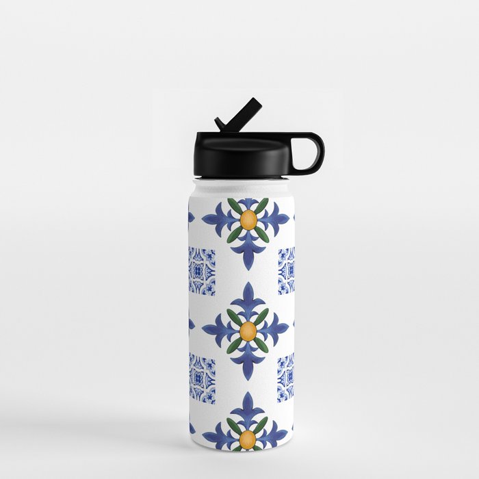 Mosaic,mediterranean,blue tiles art Water Bottle Gallery Image 1