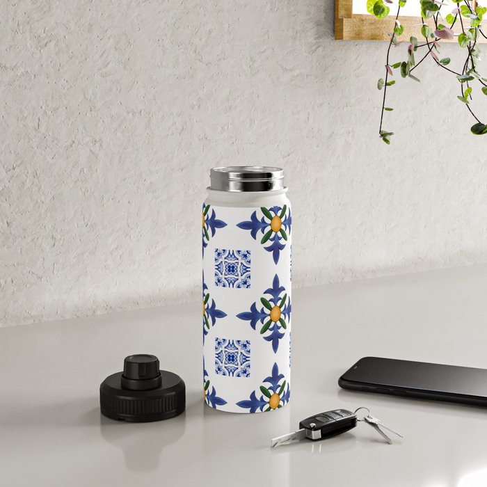Mosaic,mediterranean,blue tiles art Water Bottle Gallery Image 4