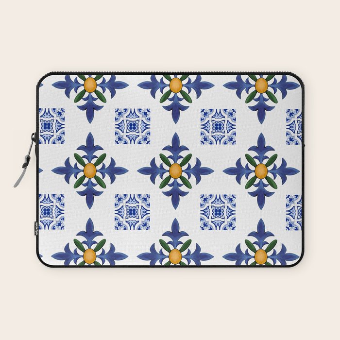 Mosaic,mediterranean,blue tiles art Laptop Sleeve Gallery Image 1