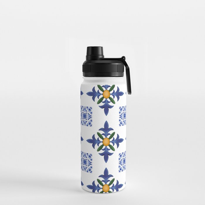 Mosaic,mediterranean,blue tiles art Water Bottle Gallery Image 2