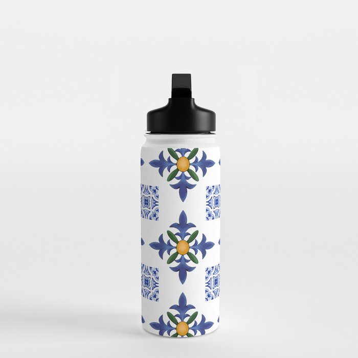 Mosaic,mediterranean,blue tiles art Water Bottle Gallery Image 3