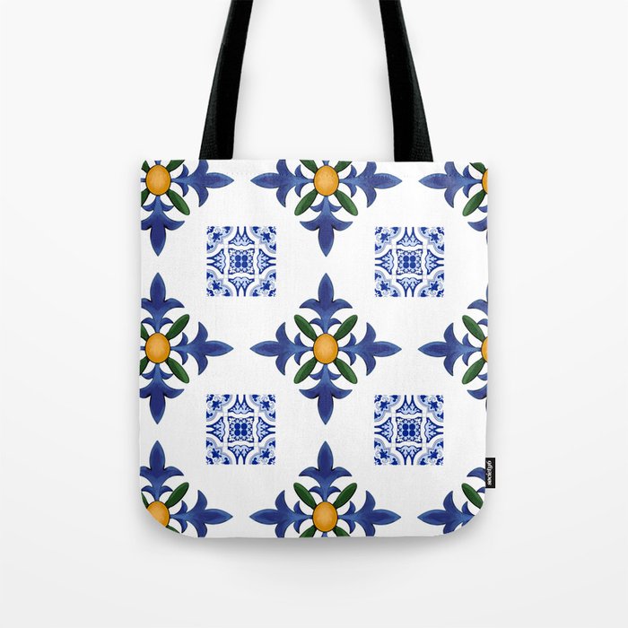 Mosaic,mediterranean,blue tiles art Tote Bag Gallery Image 1