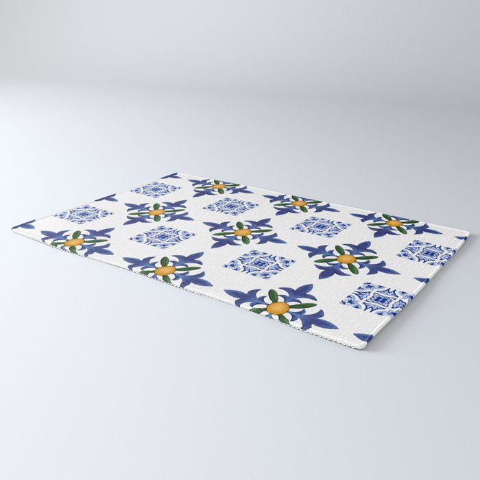 Mosaic,mediterranean,blue tiles art Rug Gallery Image 3