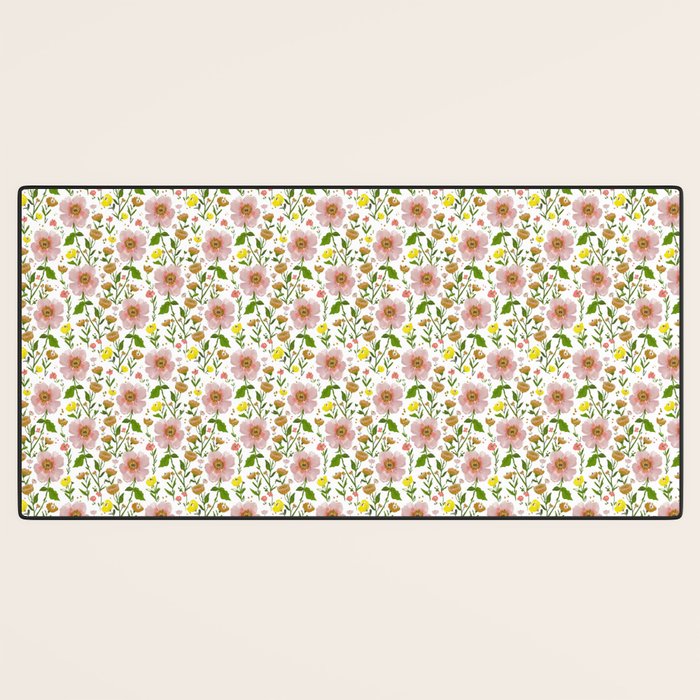 Summer Floral - pink & yellow Desk Mat Gallery Image 3