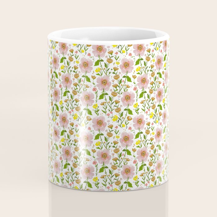 Summer Floral - pink & yellow Coffee Mug Gallery Image 4