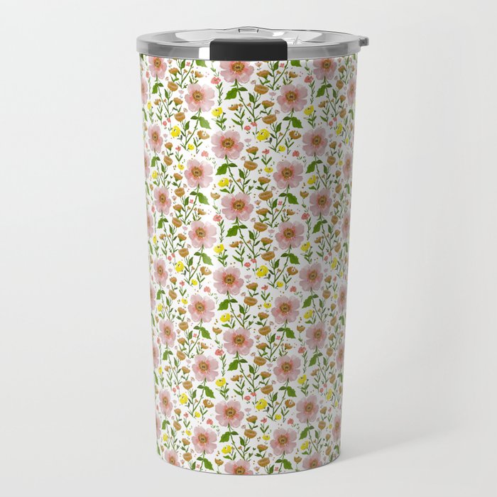 Summer Floral - pink & yellow Travel Mug Gallery Image 1