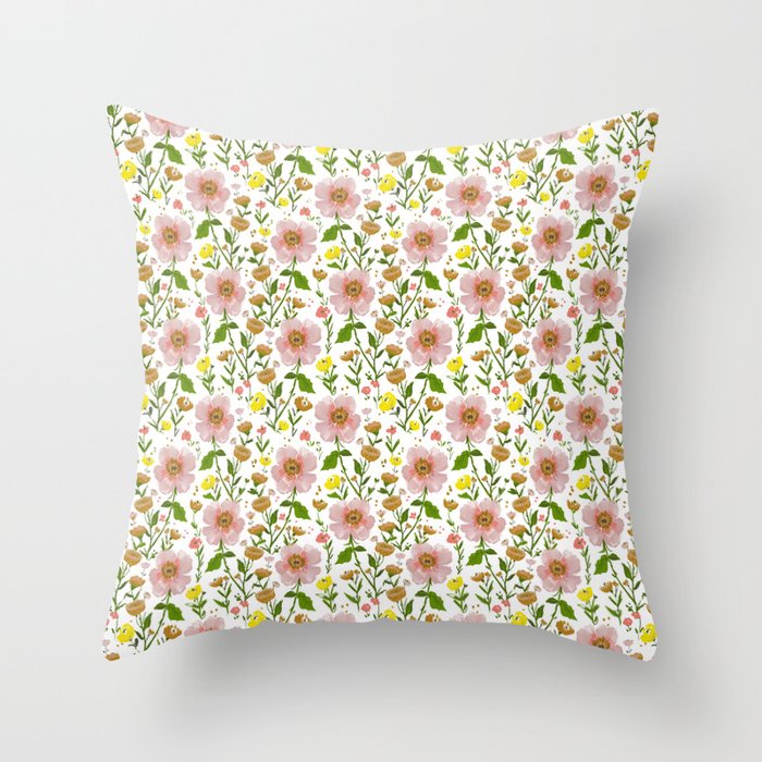 Summer Floral - pink & yellow Throw Pillow Gallery Image 1