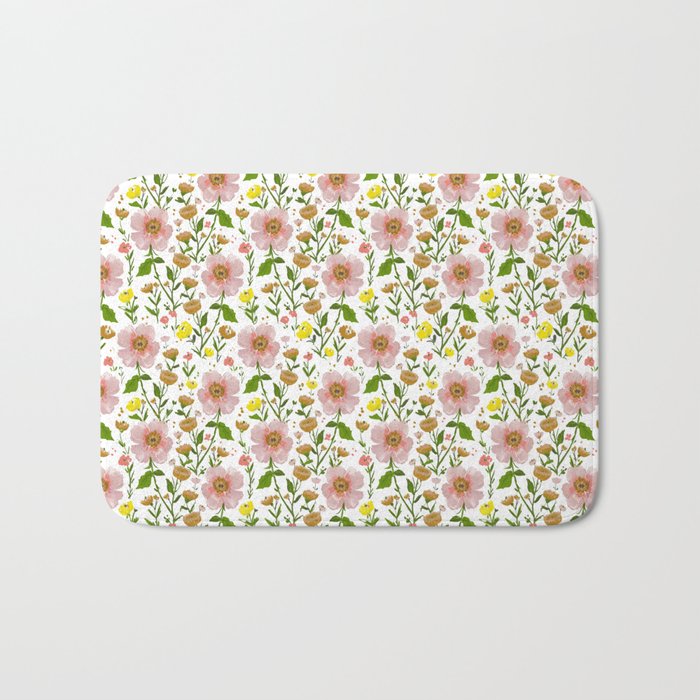 Summer Floral - pink & yellow Bath Mat Gallery Image 1