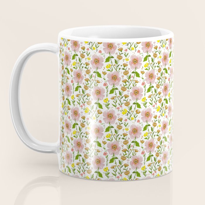 Summer Floral - pink & yellow Coffee Mug Gallery Image 3