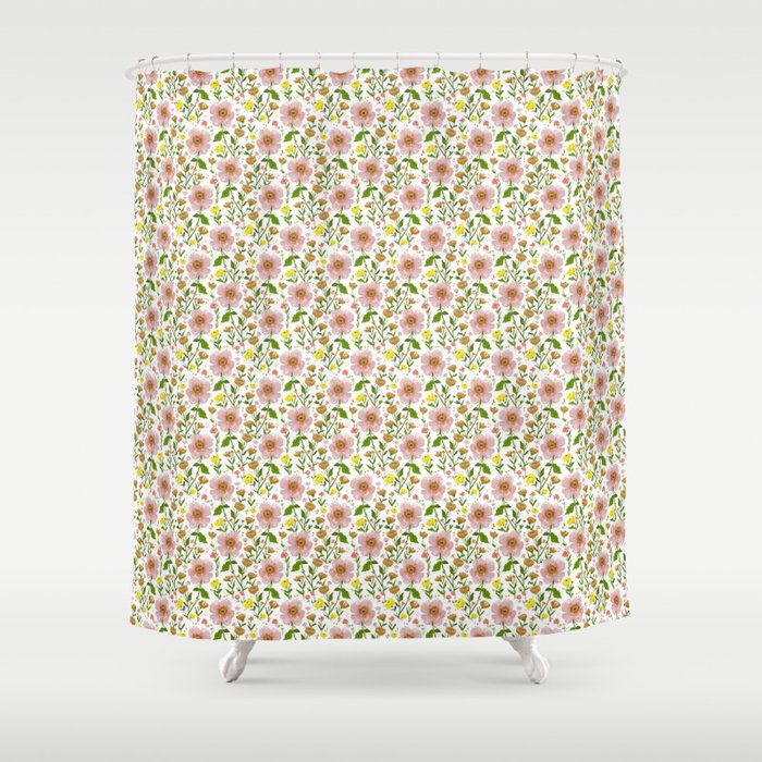Summer Floral - pink & yellow Shower Curtain Gallery Image 1
