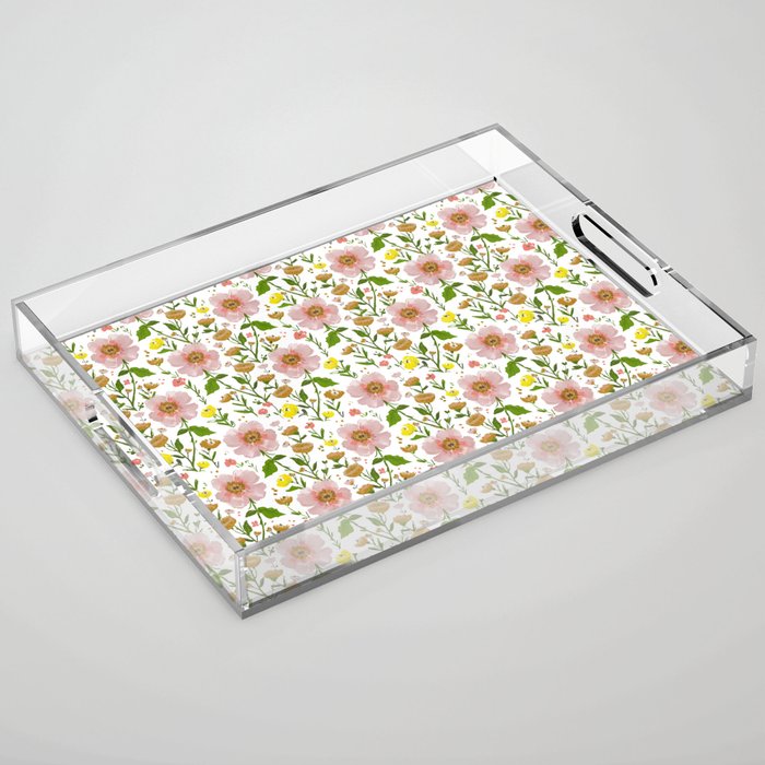 Summer Floral - pink & yellow Acrylic Tray Gallery Image 1