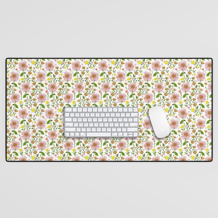 Summer Floral - pink & yellow Desk Mat Gallery Image 1