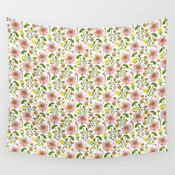Summer Floral - pink & yellow Wall Tapestry Gallery Image 4