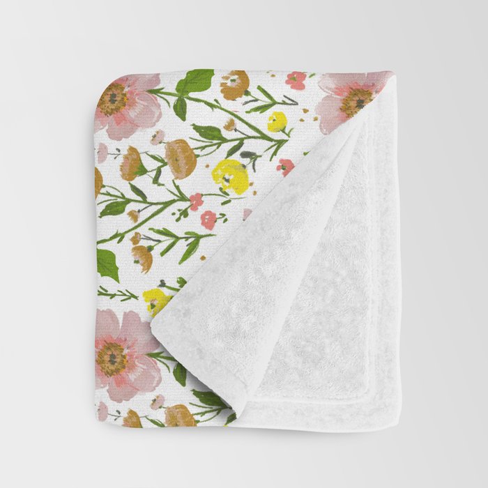 Summer Floral - pink & yellow Throw Blanket Gallery Image 3