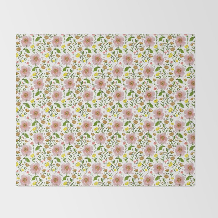 Summer Floral - pink & yellow Throw Blanket Gallery Image 2
