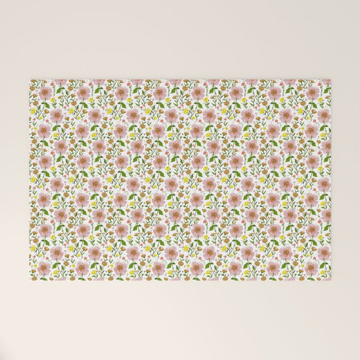 Summer Floral - pink & yellow Welcome Mat Gallery Image 1