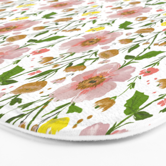Summer Floral - pink & yellow Bath Mat Gallery Image 3