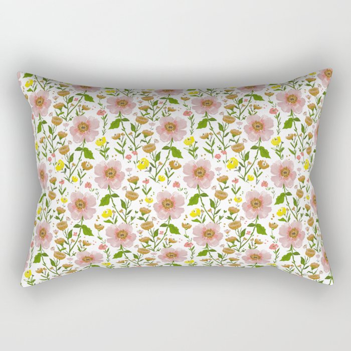 Summer Floral - pink & yellow Rectangular Pillow Gallery Image 2