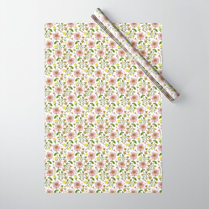 Summer Floral - pink & yellow Wrapping Paper Gallery Image 1
