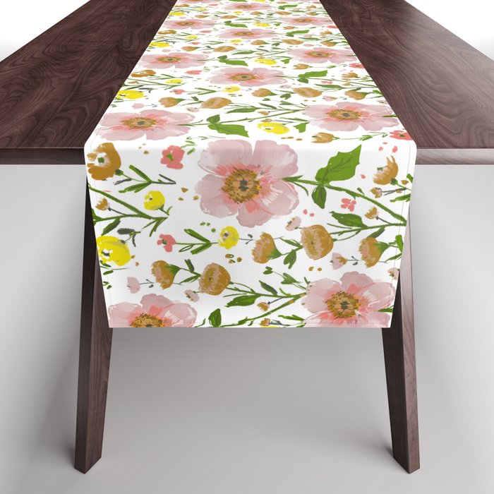 Summer Floral - pink & yellow Table Runner Gallery Image 1